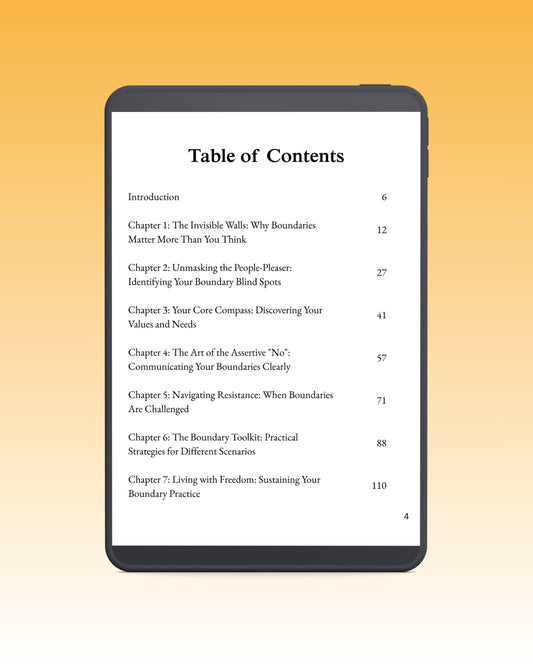 Table of contents on a digital device of boundary blueprint ebook screen with a gradient background